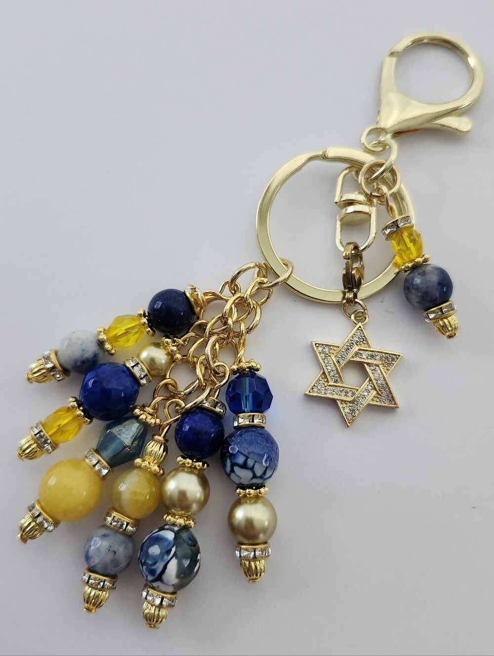Star Of David Purse Charm or Keychain 14K Gold-plated Sodalite Handcrafted